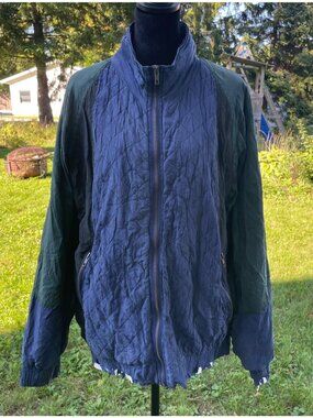 Vintage 90s Cezar Bomber Jacket Silk Large Festival Distressed Colorblock Goth